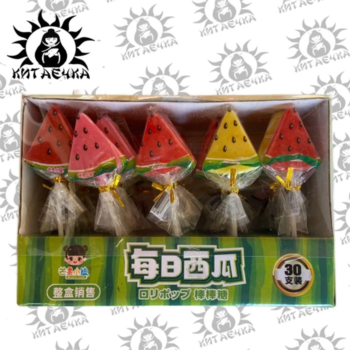 Леденец на палочке "Арбуз" с фруктовыми вкусами 15г 30шт/20упак коробка 3396 - фото 32351