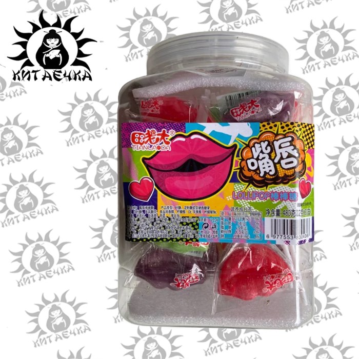 Леденцы на палочке разные вкусы "Губы" 12г 30шт/20упак коробка 3433 - фото 32423