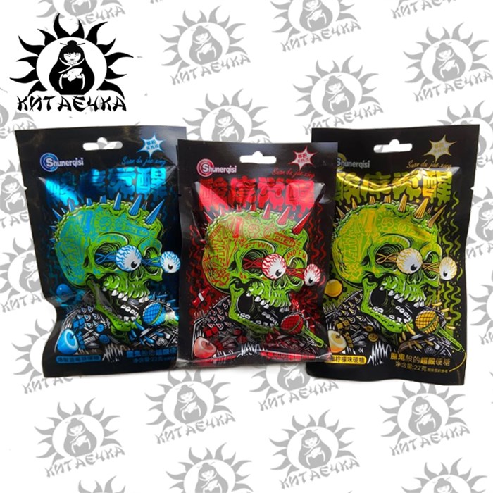 Фруктовые конфеты леденец "Скелет" лимон 20шт/упак 3242-1