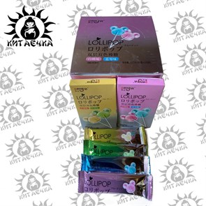 Двухцветный леденец на палочке вкус манго и персика 鹏逸双层汽水糖 16г 20шт/12упак Коробка 3018